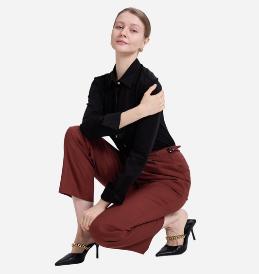 Ruth Single Pleat Straight Trousers  in Aura-Tech Twill