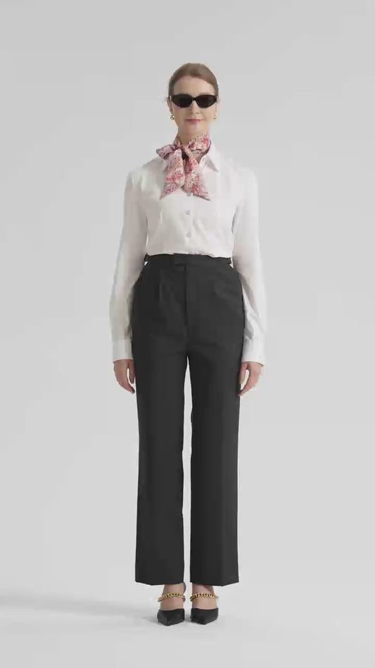 Ruth Single Pleat Straight Trousers  in Aura-Tech Twill